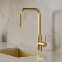 Pure.Sink Luxion Gouden keukenkraan square met uittrekbare uitloop PLXSQUA-60
