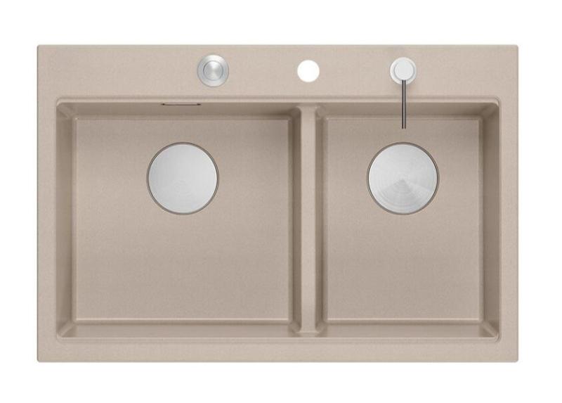 Quadri Hard Rock Dubbele Beige Graniet Opbouw Spoelbak 76x50 cm met RVS plug en accessoires 1208971749