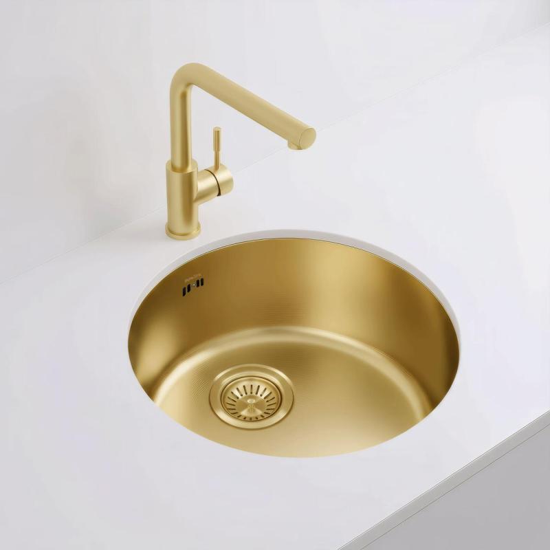 Pure.Sink Rondo Gouden Ronde Spoelbak vlakinbouw, onderbouw en opbouw 38 cm PRN38-60