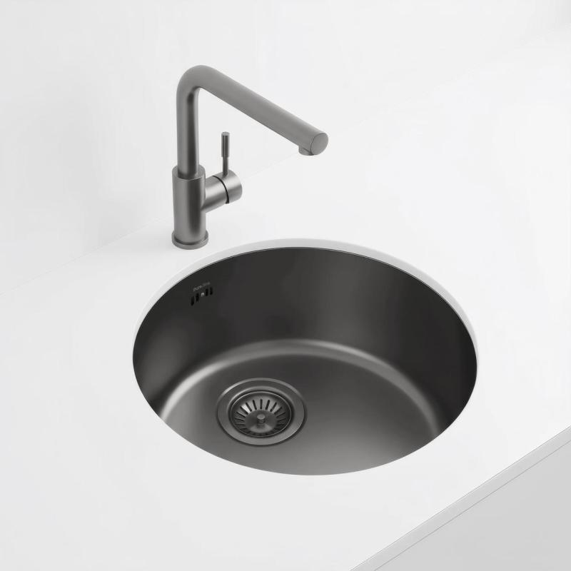 Pure.Sink Rondo Gun metal Ronde Spoelbak vlakinbouw, onderbouw en opbouw  38 cm PRN38-61