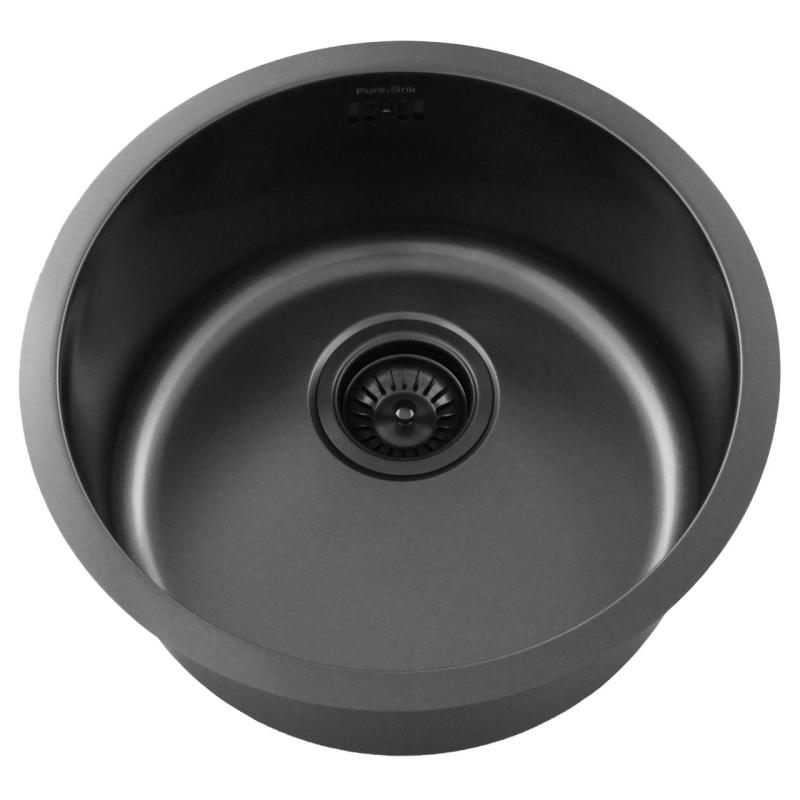Pure.Sink Rondo Gun metal Ronde Spoelbak vlakinbouw, onderbouw en opbouw  38 cm PRN38-61