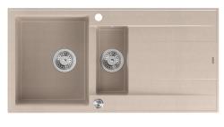 Quadri Luton pearl beige granieten opbouw 1,5 spoelbak met afdruipvlak omkeerbaar 100x50cm met RVS plug 1208971794