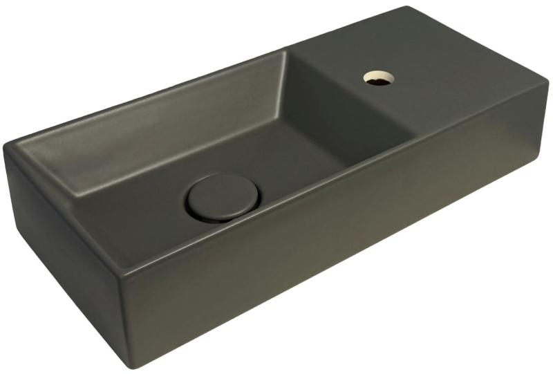 OUTLET Flavio Murano keramisch fontein antraciet wasbakje 55x25 cm met kraangat rechts met plug in zelfde kleur