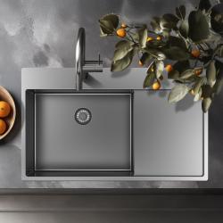 OUTLET Licht Beschadigd Pure.Sink Exclusivo RVS spoelbak met afdruipgedeelte 86x52 cm Tapwing links PEX5086LT-02