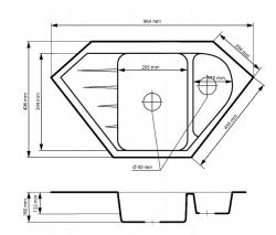 OUTLET LICHT BESCHADIGD Graniteland Amiata Granieten Zwart Hoekspoelbak opbouw 965x496mm met RVS Plug 1208971820