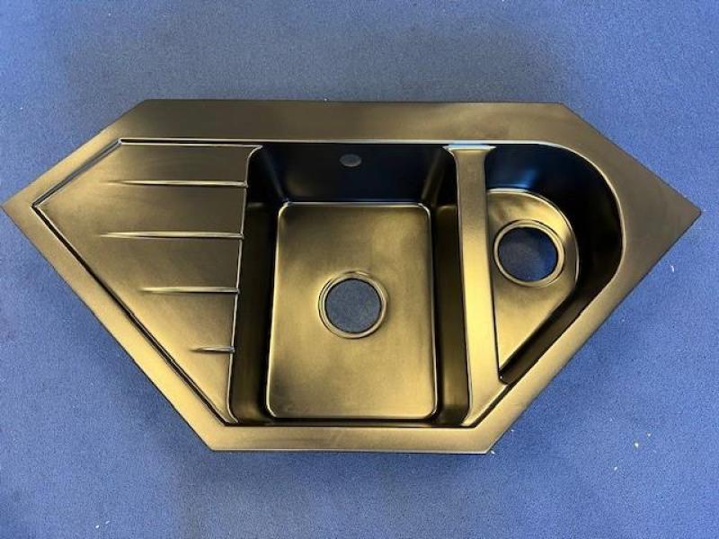 OUTLET LICHT BESCHADIGD Graniteland Amiata Granieten Zwart Hoekspoelbak opbouw 965x496mm met RVS Plug 1208971820