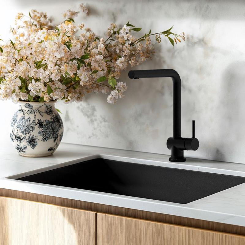 Ausmann Fibre zwarte spoelbak 50x40cm onderbouw, opbouw en vlakbouw met automatische rvs plug 1208971855