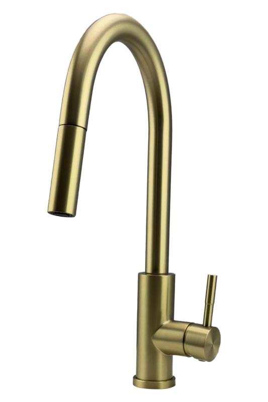 Licht bekrast Pure.Sink Elite Steel Stream-S keukenkraan PVD geborsteld goud met uittrekbare uitloop 1208971857