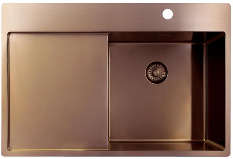 OUTLET Kleine deukjes Pure.Sink Exclusivo Koperen spoelbak met afdruipgedeelte 78x52 cm Tapwing rechts 1208971866