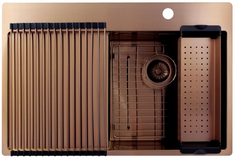 OUTLET Kleine deukjes Pure.Sink Exclusivo Koperen spoelbak met afdruipgedeelte 78x52 cm Tapwing rechts 1208971866