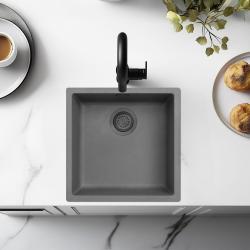 Ausmann Fibre beton grijze spoelbak 40x40cm onderbouw, opbouw en vlakinbouw met gun metal plug 1208971882