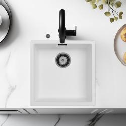 Ausmann Fibre witte spoelbak 40x40cm onderbouw, opbouw en vlakinbouw met automatische gun metal plug 1208971895