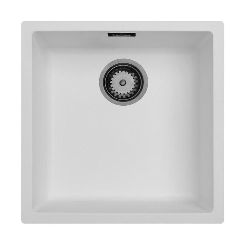 Ausmann Fibre witte spoelbak 40x40cm onderbouw, opbouw en vlakinbouw met automatische gun metal plug 1208971895