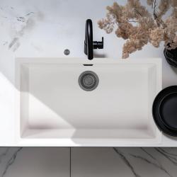 Ausmann Fibre wit grote spoelbak 70x40cm onderbouw, opbouw en vlakinbouw met automatische gun metal plug 1208971908