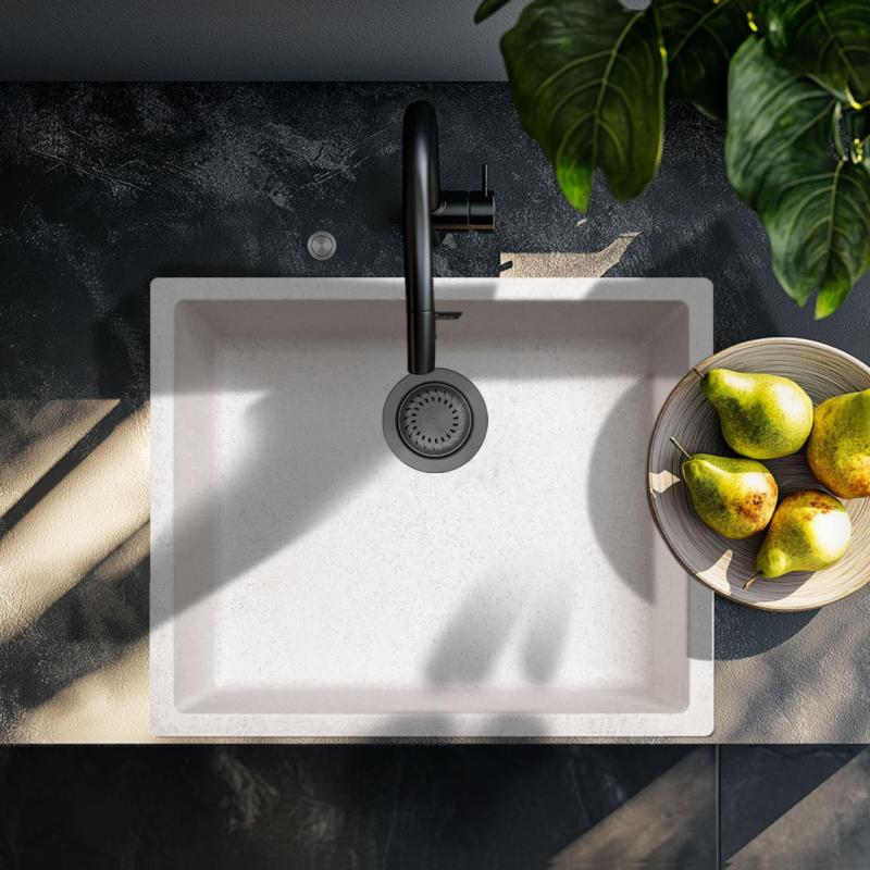 Ausmann Fibre zand witte spoelbak 50x40cm onderbouw, opbouw en vlakinbouw met automatische gun metal plug 1208971934