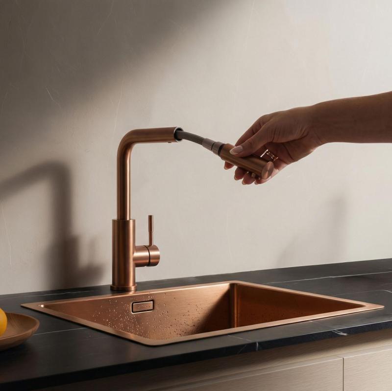 Pure.Sink Elite Steel Spark-S keukenkraan PVD koper met uittrekbare uitloop PS8041-62