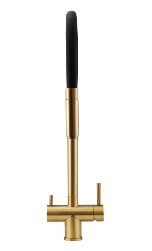 Pure.Sink Elite Steel Flex 3-weg PVD geborsteld goud keukenkraan met flexibele uitloop en Gefilterd Water PS8110-60