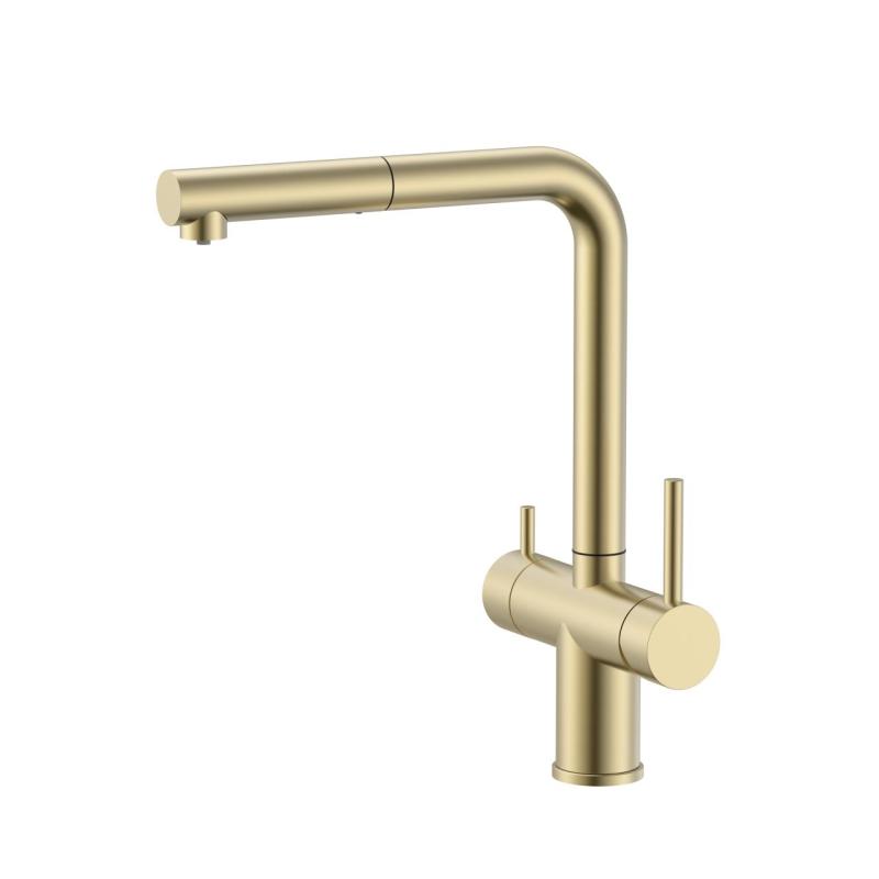 Pure.Sink Elite Steel Clear-S PVD geborsteld goud 3-weg Keukenkraan met Uittrekbare Uitloop en Gefilterd Water PS8120-60