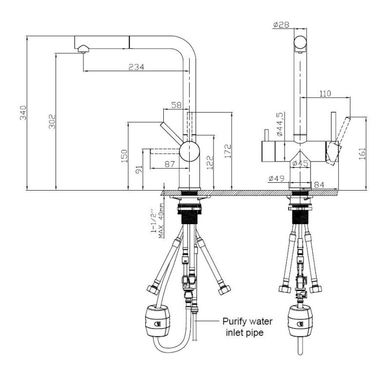 Pure.Sink Elite Steel Clear-S PVD geborsteld goud 3-weg Keukenkraan met Uittrekbare Uitloop en Gefilterd Water PS8120-60