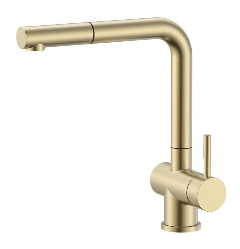 Pure.Sink Elite Steel Pulse-S keukenkraan PVD geborsteld goud  met uittrekbare uitloop en sproeistand  PS8500-60
