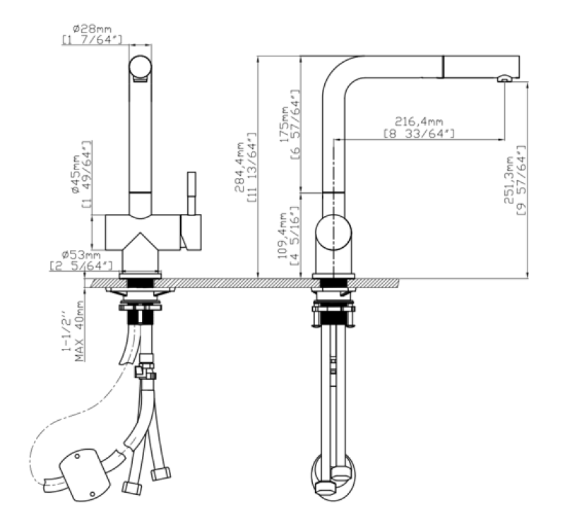 Pure.Sink Elite Steel Pulse-S keukenkraan PVD geborsteld goud  met uittrekbare uitloop en sproeistand  PS8500-60