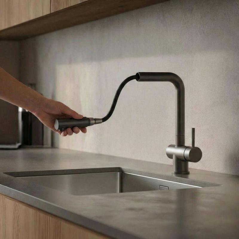 Pure.Sink Elite Steel Pulse-S keukenkraan PVD gun metal met uittrekbare uitloop en sproeistand  PS8500-61