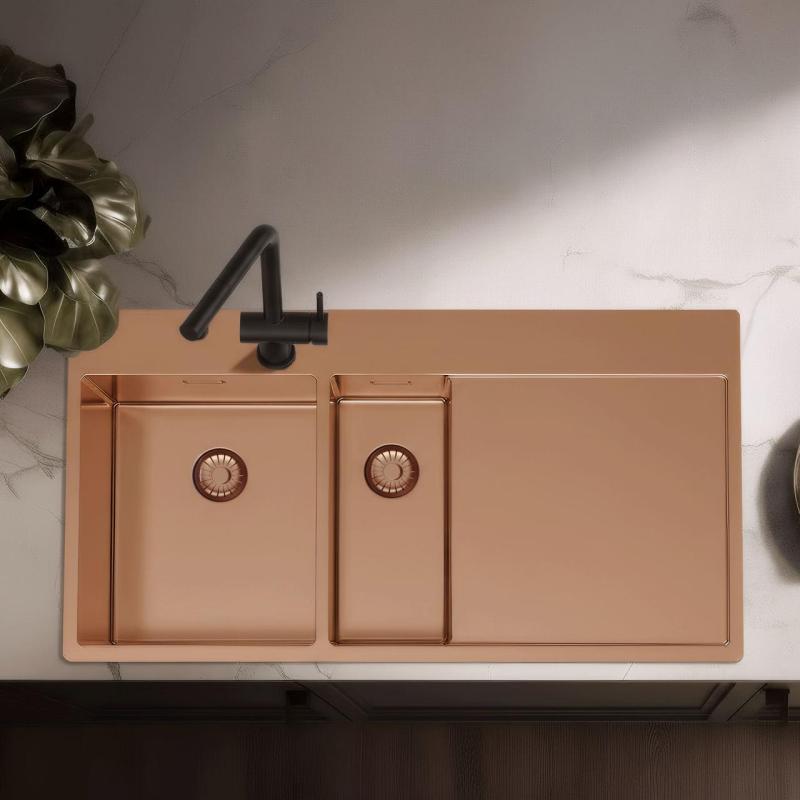 Pure.Sink Exclusivo Koperen 1,5  spoelbak met afdruipgedeelte 100x52 cm Tapwing links PEX3418100LT-62