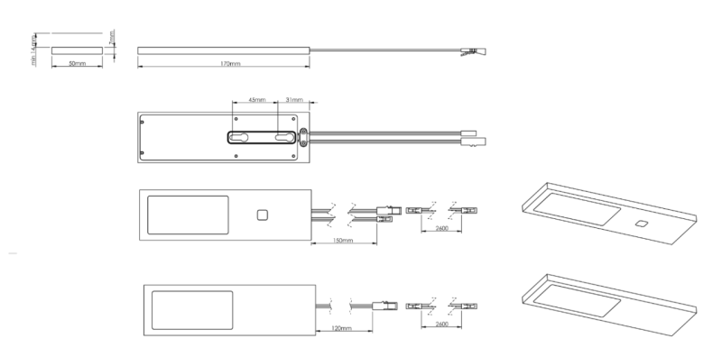 Indux Lino Keuken Opbouw LED Set 2 Spots 4W Met Geïntegreerde Touch-Dim-Schakelaar Zwart 1208972390
