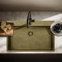 Pure.Sink Luxion Grote PVD Antiek Bronzen spoelbak 78x50 cm Tapwing met kraangatbank en bodemrek PLX7850T-64