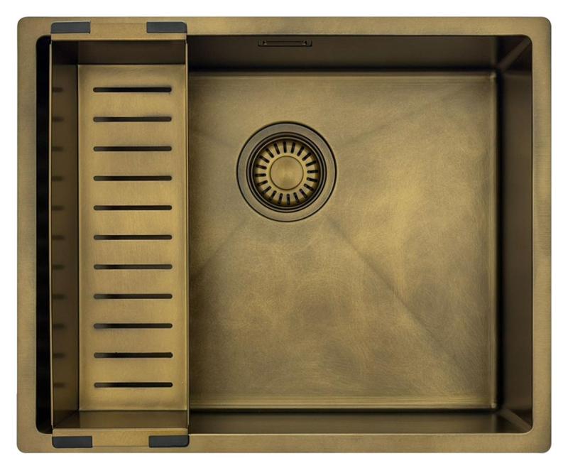 Pure.Sink Luxion PVD Antiek Bronzen spoelbak 50x40 cm onderbouw, vlakinbouw en opbouw met bodemrek PLX5040-64