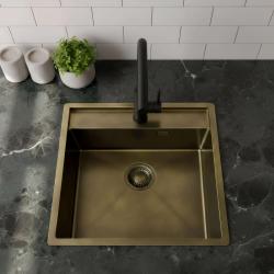 Pure.Sink Luxion PVD Antiek Bronzen spoelbak 51x50 cm Tapwing met kraangatbank en bodemrek PLX5150T-64