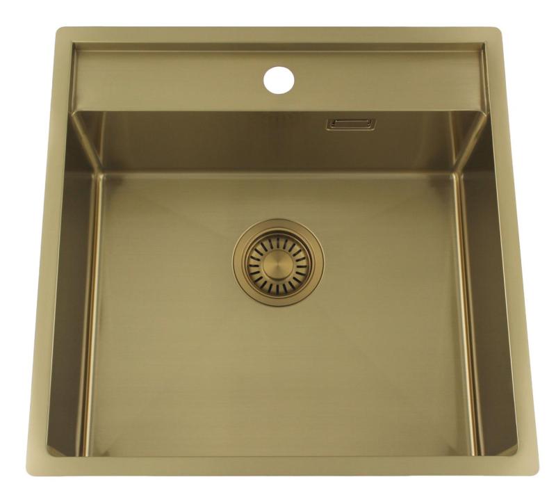 OUTLET Hoek gebogen Pure.Sink Luxion Gouden spoelbak 51x50 cm Tapwing met kraangatbank 1208972440