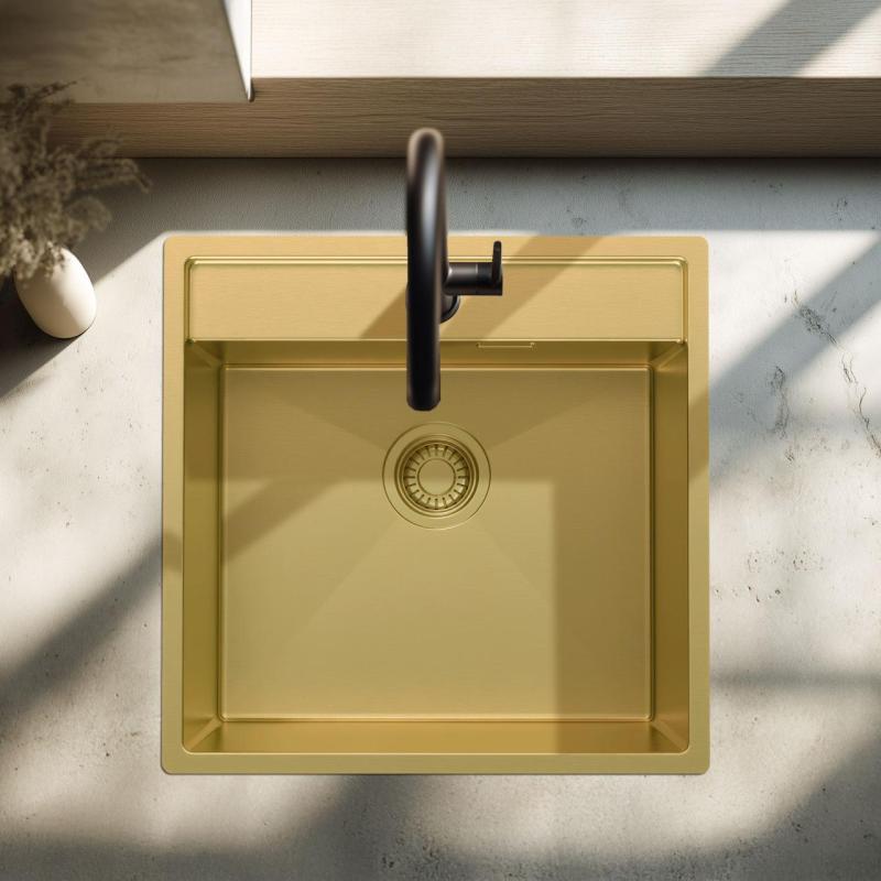 OUTLET Hoek gebogen Pure.Sink Luxion Gouden spoelbak 51x50 cm Tapwing met kraangatbank 1208972440