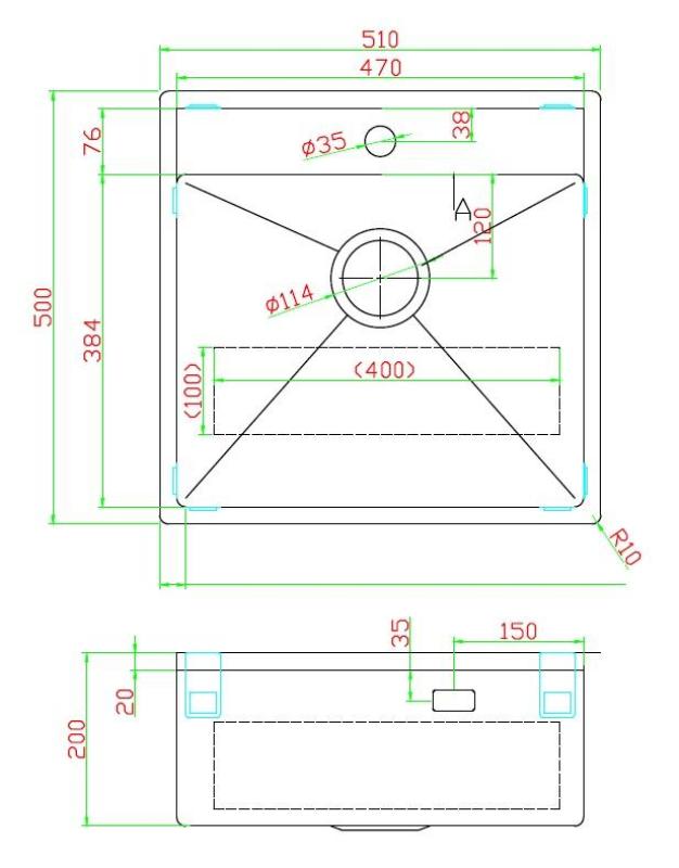 OUTLET Hoek gebogen Pure.Sink Luxion Gouden spoelbak 51x50 cm Tapwing met kraangatbank 1208972440