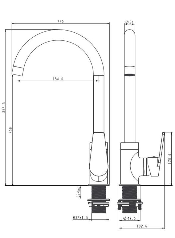 Aquanello Casa Zwarte Eenhendel Keukenmengkraan BL-1201-CS