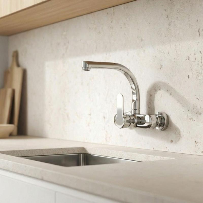 Aquanello Casa Keuken Muurkraan  met Bovenuitloop Chroom CR-1003-CS