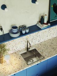 Aquadesign Plana RVS Opbouw Spoelbak 48x49 cm met Kraangatbank inclusief Sifon en Clickclack Afvoerplug 1208972559